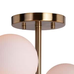 Orbit 20-in W Brass Industrial Sputnik Semi Flush Mount Ceiling Light White Glass
