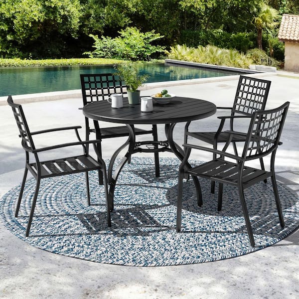 Nuu Garden Black Round Metal Outdoor Dining Table with Umbrella