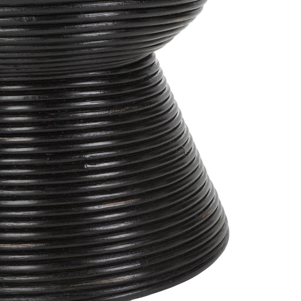 Distressed Black Round Rattan Accent Table