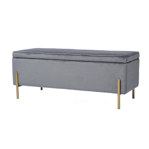 Homy Casa Grey Storage Bench with Foam Padded Seat for Bedroom Living Room