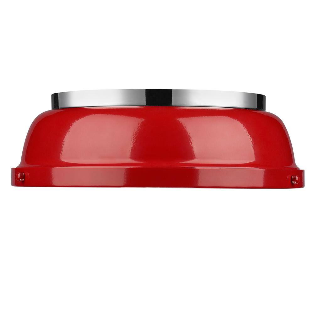 14" Transitional Chrome Indoor Flush Mount with Red Shade