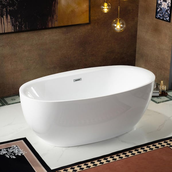 66 in. L x 36 in. W Acrylic Flatbottom Freestanding Soaking Bathtub in White with Brushed Nickel Drain