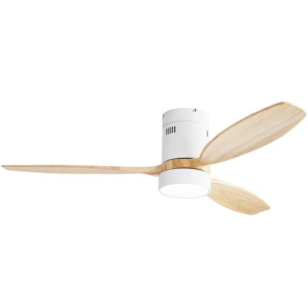 Sofucor 52 in. Indoor/Outdoor Wood White Flush Mount Ceiling Fan with LED Light and 6-Speed Remote Control