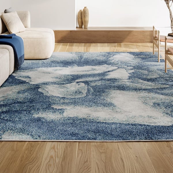 JONATHAN Y Petalo Abstract 2-Tone Modern Blue/Cream 4 ft. x