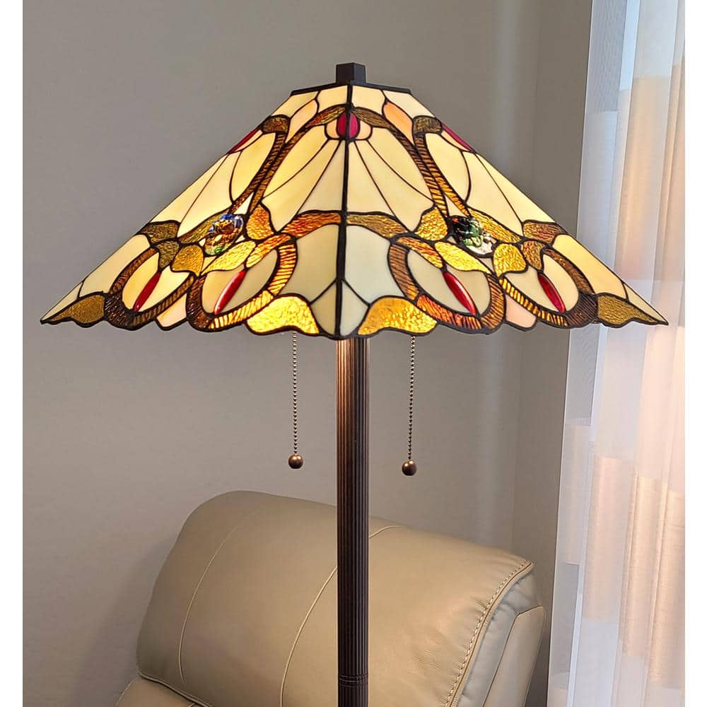 Antique Bronze Tiffany-Style Stained Glass Floor Lamp