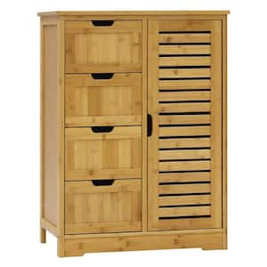 11.9 in. W x 23.7 in. D x 32.5 in. H Yellow Bamboo Linen Cabinet with Drawers and Shelves