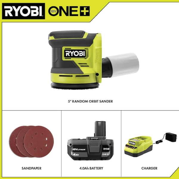 ONE+ 18V Cordless 5 in. Random Orbit Sander Kit with 4.0 Ah Battery and Charger with 2.0 Ah Battery