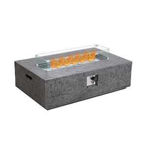 48 in. 50000 BTU Gray Concrete Rectangular Outdoor Propane Fire Pit Table with Glass Wind Guard