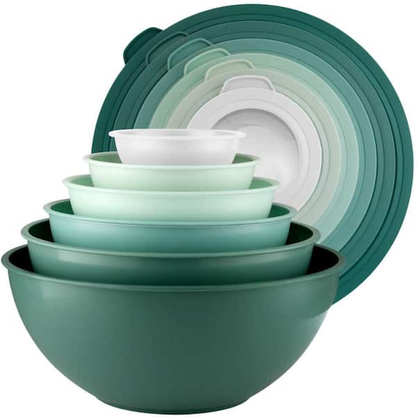 Nesting Plastic Mixing Bowl Set With 6 Prep Bowls and 6 Lids (Turquoise Ombre)