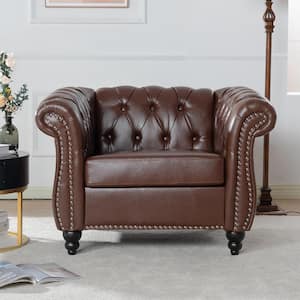 Brown Faux Leather Accent Chair Rolled Arm Chair
