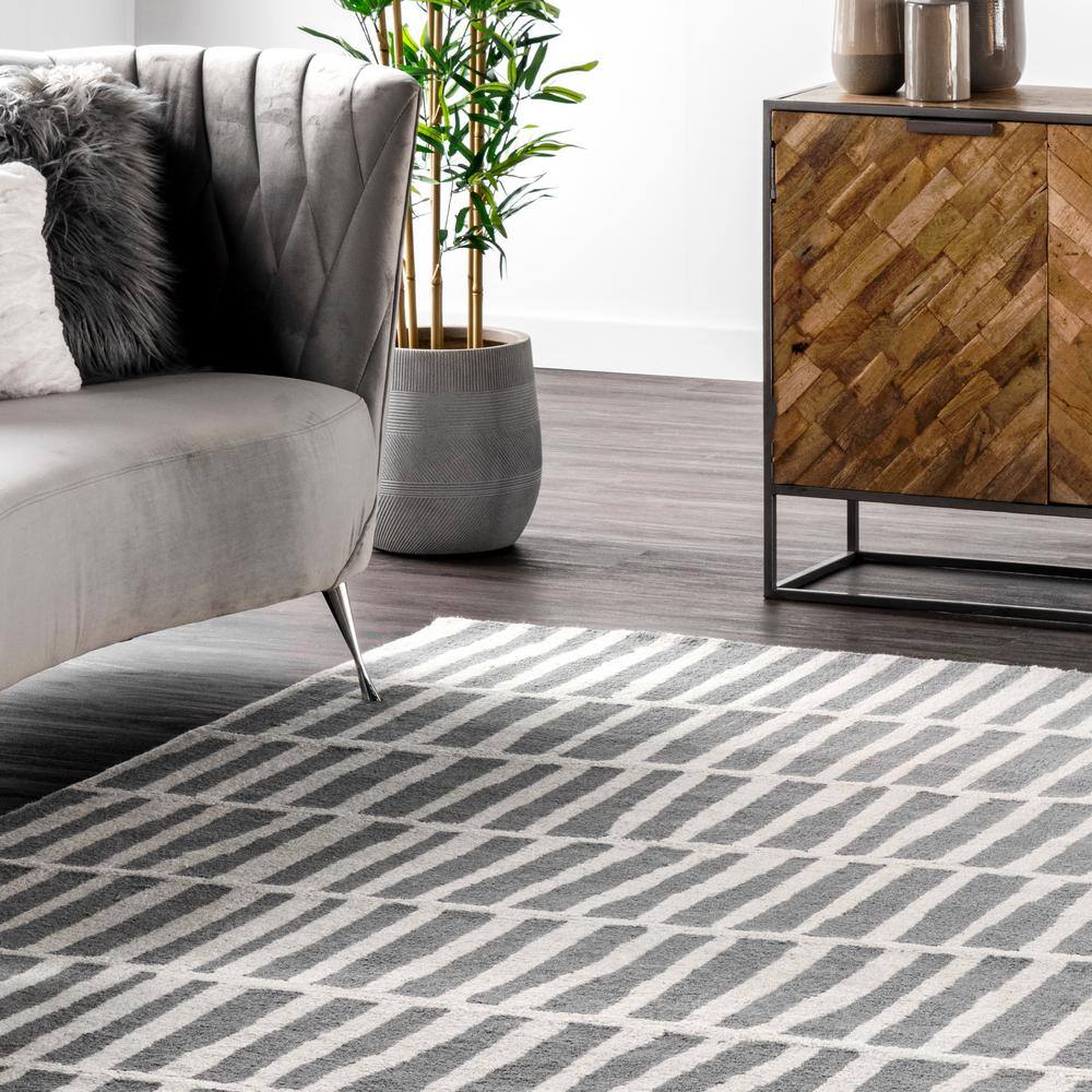 Gray Geometric Hand-Tufted Wool Rectangular Area Rug