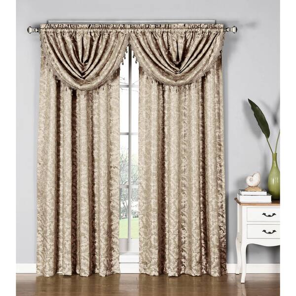 Window Elements Dawson Shimmering Leaf 19 in. W x 44 in. L Waterfall Window Valance in Taupe