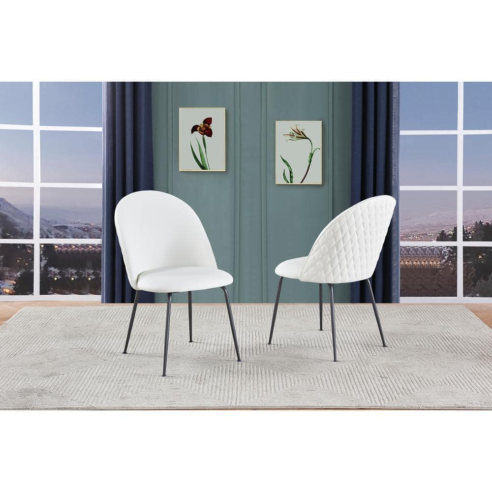 Elegant White Faux Leather Upholstered Side Chair Set