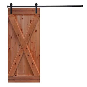 X-Bar Serie 38 in. x 84 in. Daredevil Knotty Pine Wood DIY Sliding Barn Door with Hardware Kit