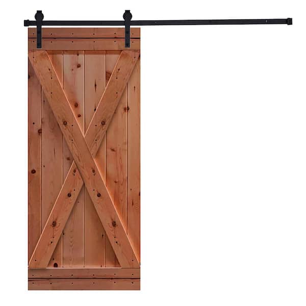 AIOPOP HOME X-Bar Serie 38 in. x 84 in. Daredevil Knotty Pine Wood DIY Sliding Barn Door with Hardware Kit