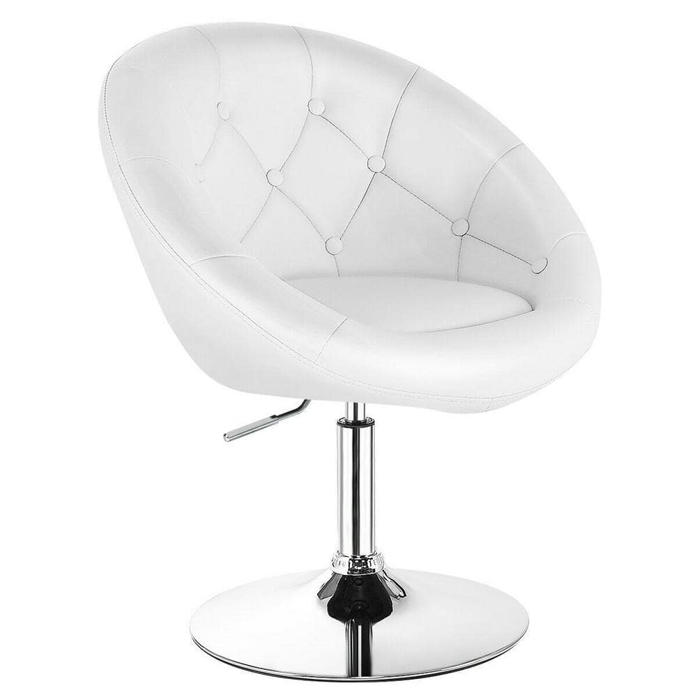 36 in. White Adjustable Modern Swivel Upholstered Button Tufted Bar Stool