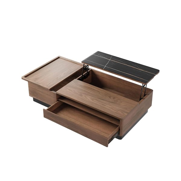 JASIWAY 51.2 in. Coffee and Black Rectangle Wood Lift Top Coffee Table with Storage