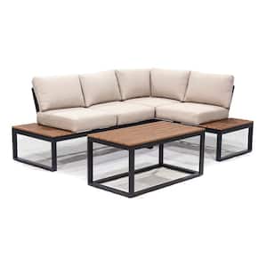 Cordova Black 3-Piece Metal Patio Conversational Set with Table and Natural Cushions
