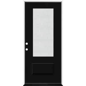 Legacy 36 in. x 80 in. 3/4 Lite Rain Glass RHIS Black Finish Fiberglass Prehung Front Door