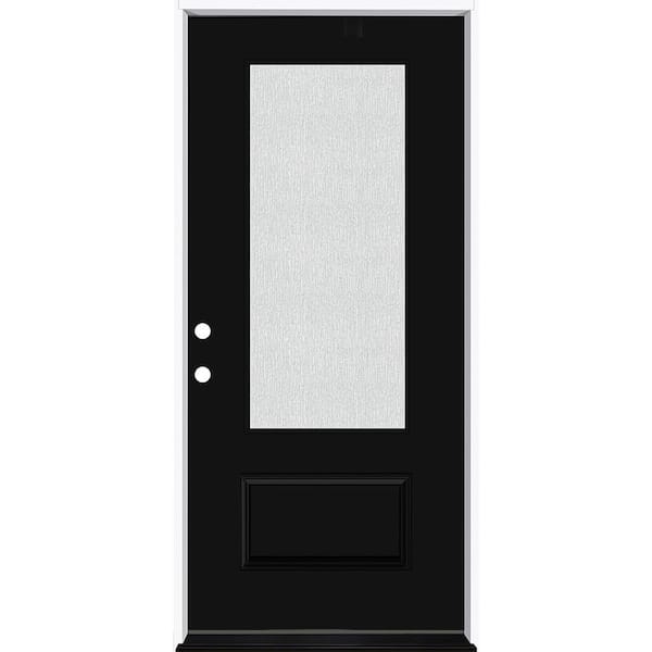 Steves & Sons Legacy 36 in. x 80 in. 3/4 Lite Rain Glass RHIS Black Finish Fiberglass Prehung Front Door