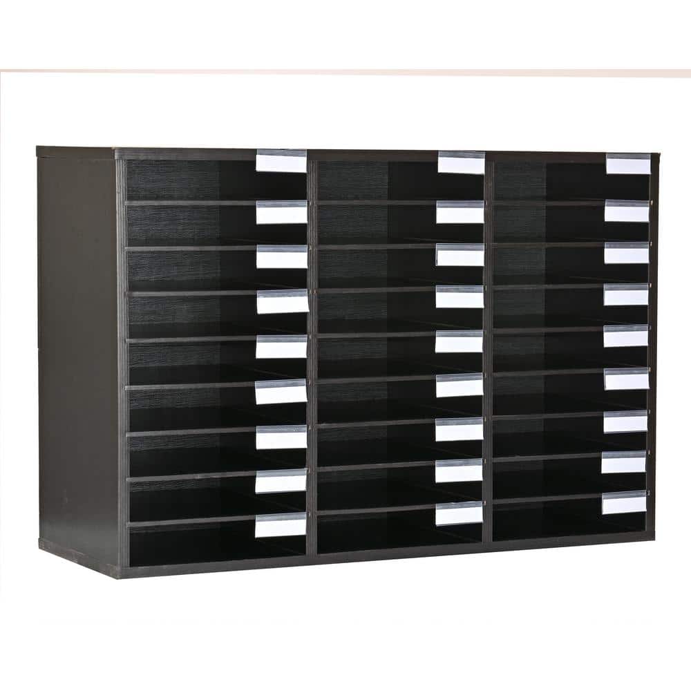 27-Compartment Adjustable Wooden Literature Organizer Mail Sorter with Remo