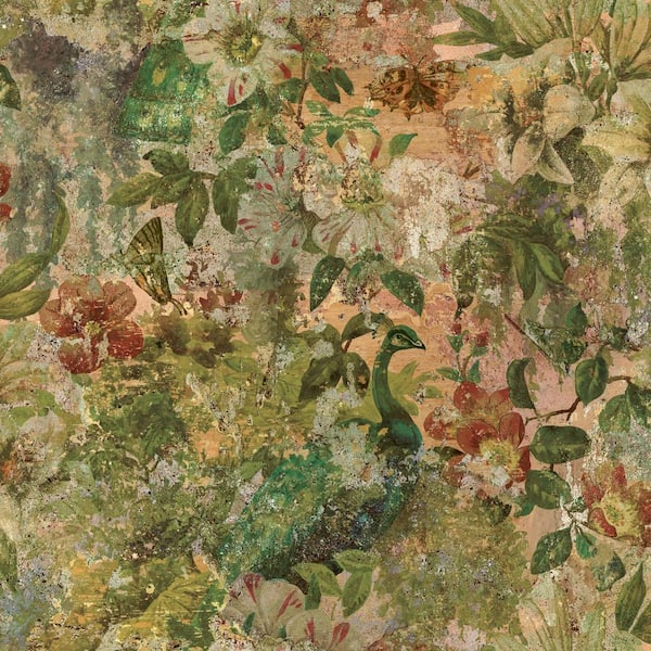 Vintage Floral Peacock Multicolored Non-Pasted Wallpaper (Covers 56 sq. ft.)