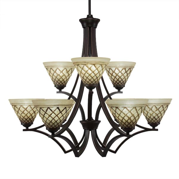 Unbranded Clevelend 9-Light Dark Granite Chandelier, Round Chandelier with 7 in. Chocolate Icing Glass Shades, No bulbs included