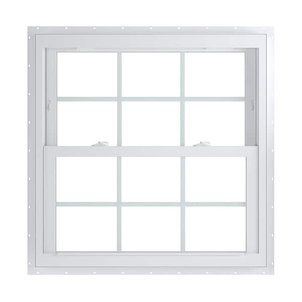American Craftsman 35.75 in. x 36 in. 70 Series White Double Hung Low-E Argon PS Glass Vinyl Fin Window with Grids, Screen Incl