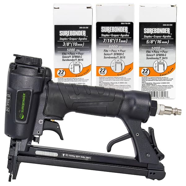 Pneumatic Upholstery Stapler with 22-Gauge Upholstery Staples (3/8 in., 7/16 in. and 5/8 in.)
