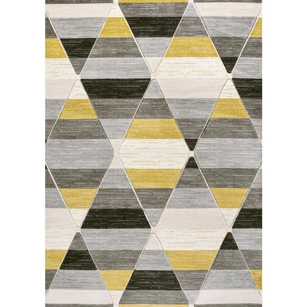 5 ft. x 8 ft. Yellow/Gray/Cream Kehoe Retro Diamonds Geometric Area Rug