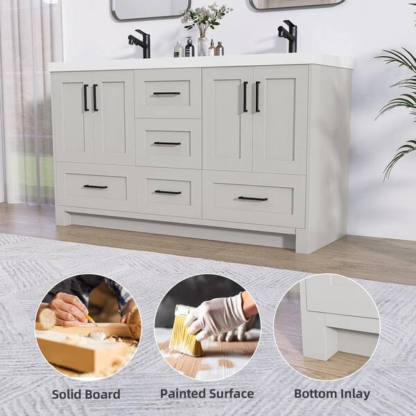 NTQ 60 in. W x 22 in. D x 36 in. H Bathroom Vanity Double Sink