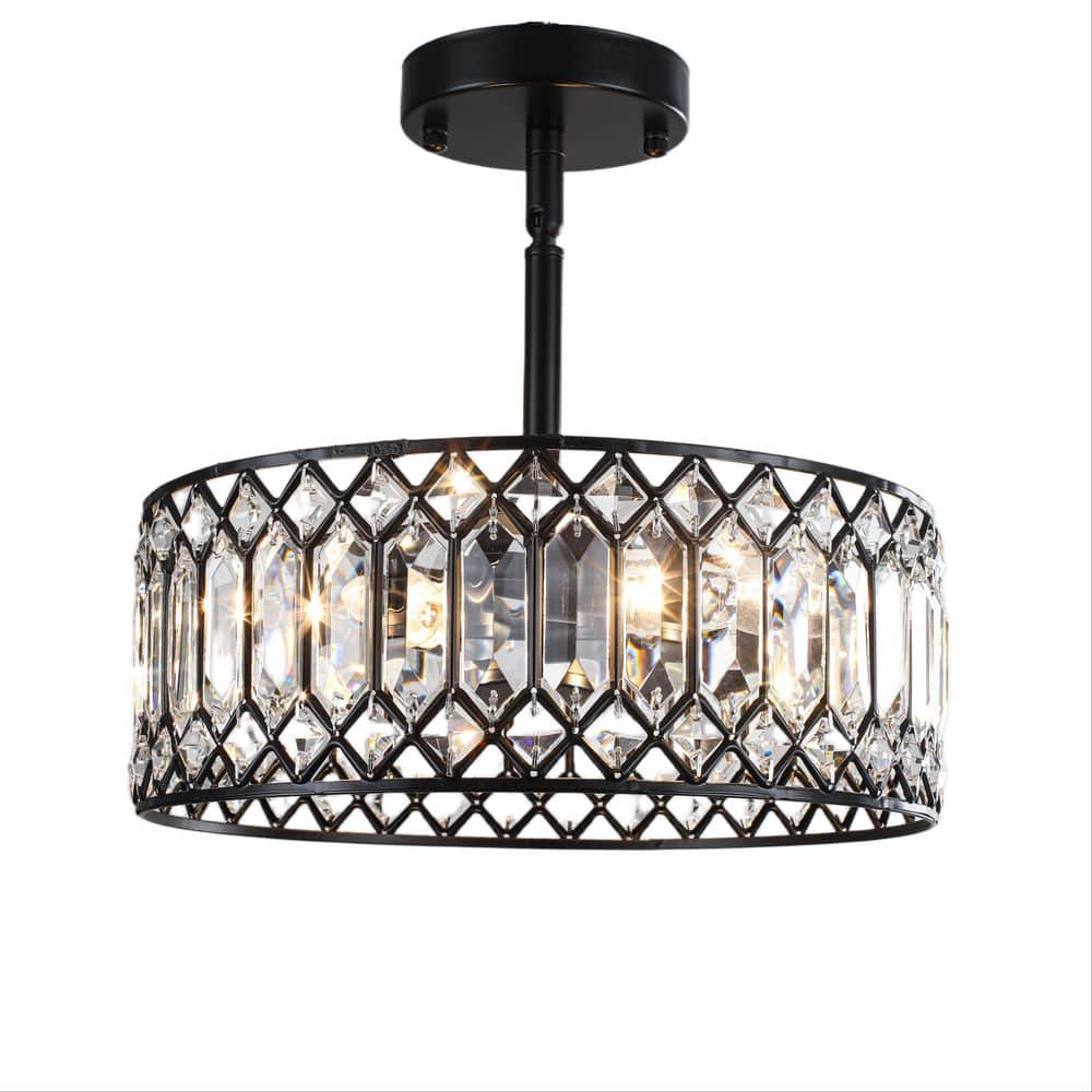 Upton Modern 12.2-in 3-Light Matte Black Crystal Drum Semi-Flush Mount Ceiling Light for Layer price history on PriceWatchPro