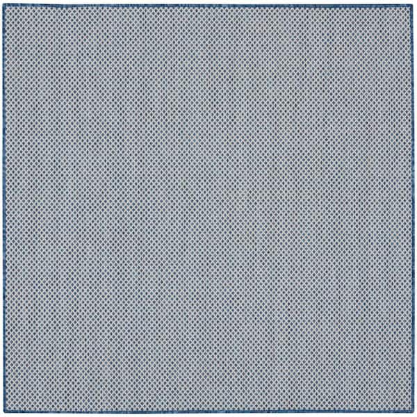 Nourison Courtyard Ivory Blue 4 ft. x 4 ft. Solid Geometric Contemporary Square Indoor/Outdoor Area Rug