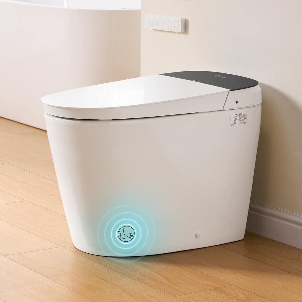 White Ceramic Elongated Smart Toilet with Heated Seat and Dryer