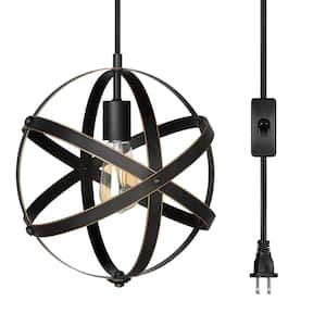 60-Watt 1-Light Vintage Ceiling Shaded Pendant Light with Metal Globe Shade, No Bulbs Included