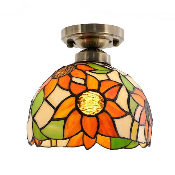 7.87 in. 1-Light Multicolor Modern Sunflower Semi-Flush Mount Ceiling Light with Glass Shade, No Bulbs Included