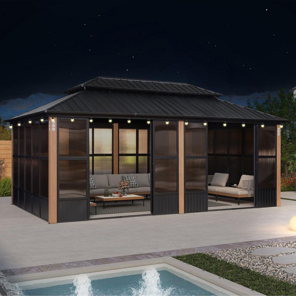 FARO MONTEBELLO MOUSSE BEAMS 別注 ネイビー PURPLE LEAF Hardtop Gazebo 12 ft. x 20 ft. Brown Aluminum Sunroom