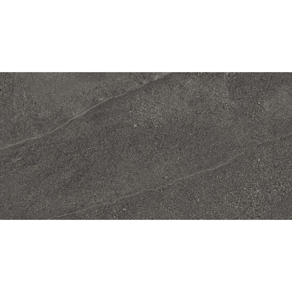 Kaia Noctura Black 12 in. x 24 in. Stone Look Matte Porcelain Wall and Floor Tile (9.69 sq. ft./ Case)