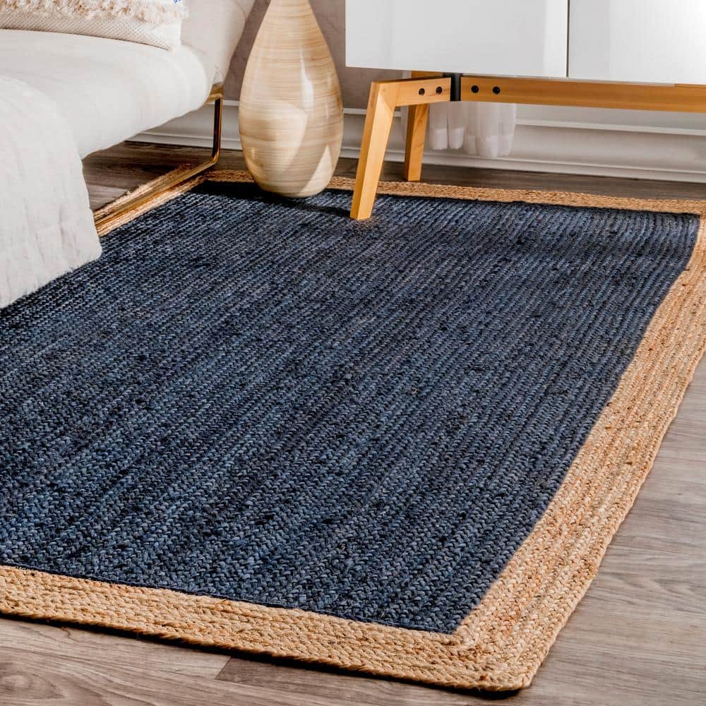 Handmade Blue Jute Rectangle Area Rug, 3' x 5'