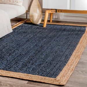 Eleonora Farmhouse Bordered Jute Blue Doormat 3 ft. x 5 ft. Area Rug