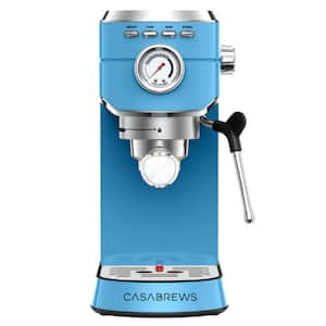 2 Cups Light Blue Stainless Steel 20 Bar Espresso Machine with Powerful Steam Wand
