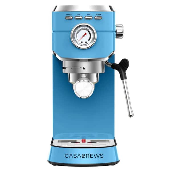 CASABREWS 2 Cups Light Blue Stainless Steel 20 Bar Espresso Machine with Powerful Steam Wand