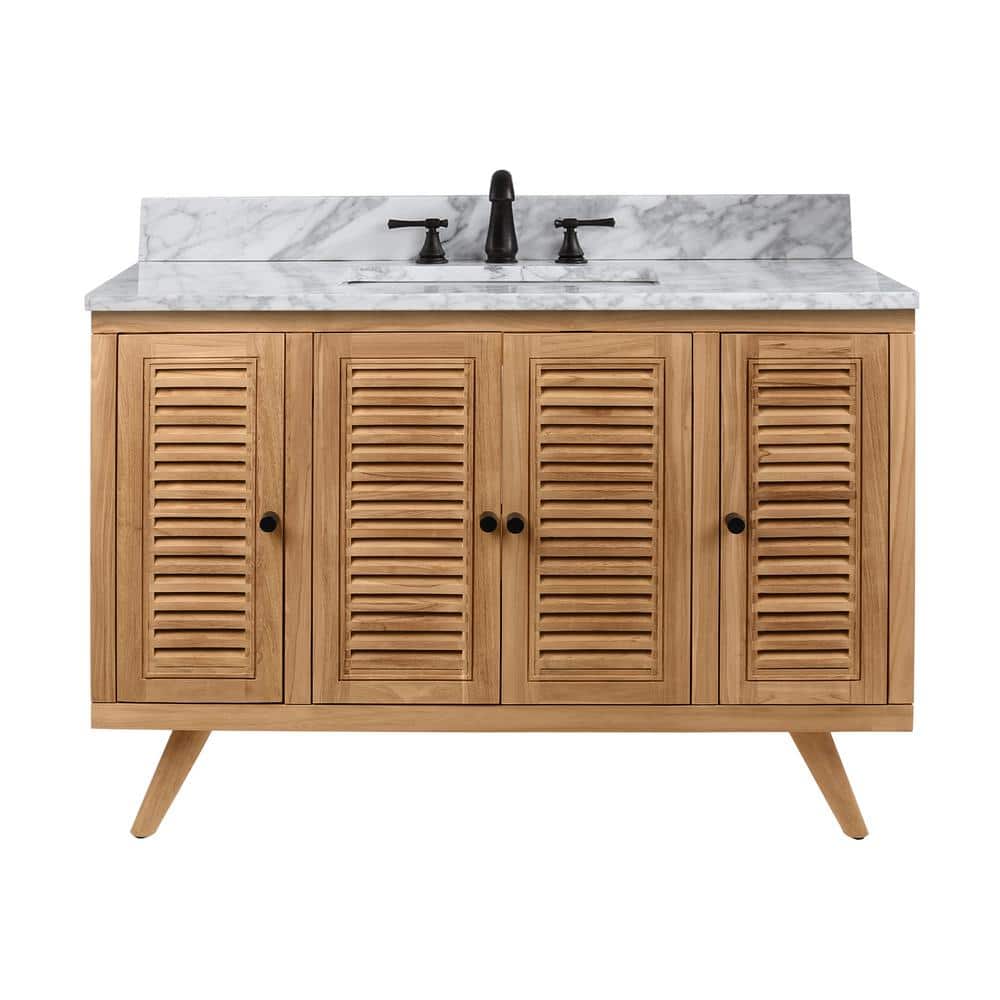 Harper 49" Teak and Marble Transitional Freestanding Vanity