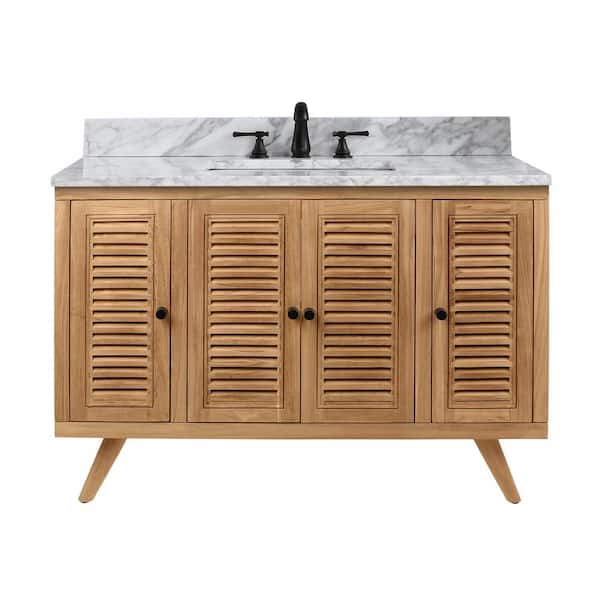 Avanity Harper 49 in. Single Sink Natural Teak Bath Vanity with Carrara White Marble Top