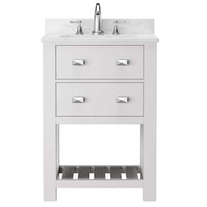 24 in. W x 19 in. D x 34 in. H Freestanding Bath Vanity in White with White Marble Top and Backsplash-Fully Assembled