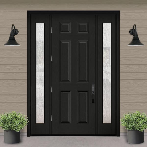 Regency 68 in. x 96 in. 6 Panel RHOS Onyx Stain Mahogany Fiberglass Prehung Front Door w/Rain14in. SLs 4-9/16