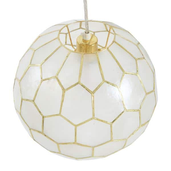 Gold and White Capiz Honeycomb Globe Pendant Light