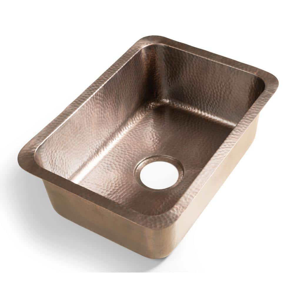 21" Hammered Copper Rectangular Drop-In Single Bowl Kitchen Sink