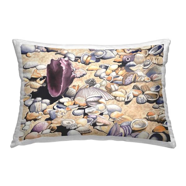 Stupell Industries Aquatic Shells on Shore Beige Abstract Polyester 14 in. x 20 in. Throw Pillow