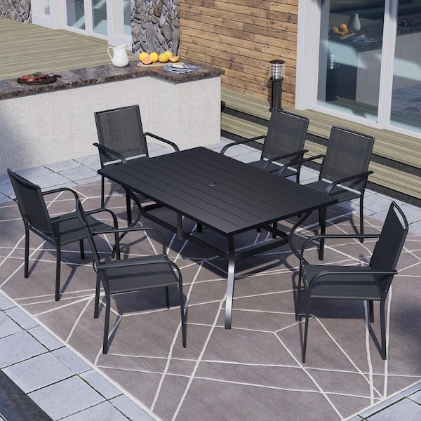 Anmutig 7-Piece Metal Patio Dining Set with Six Stackable Chairs